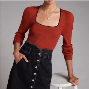 Anthropologie Maeve Square Neck Ribbed Knit Sweater Size XS